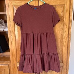 Women’s Short Sleeve Tiered Dress - Burgundy